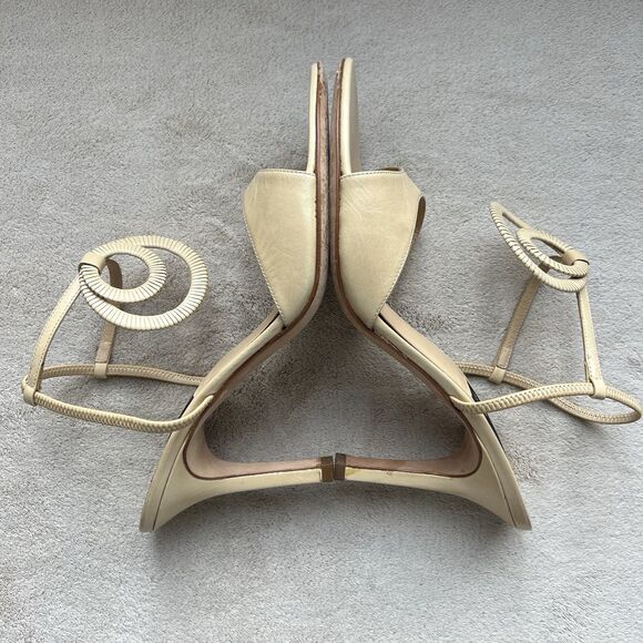 Di Sandro Bologna Neutral Tan Heeled Sandal EU 37.5 US 7-7.5 Italian Double Ring - Picture 4 of 16